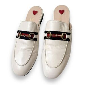 Gucci Princetown White Leather Horse Bit Slipper Mule Slide Loafer Women’s 37.5